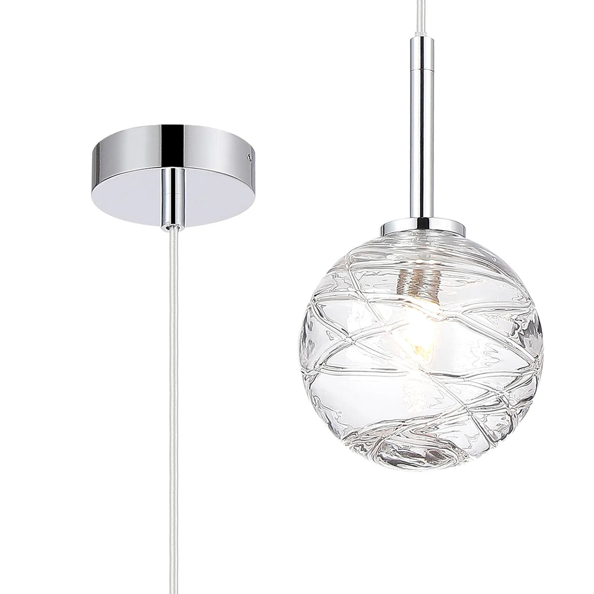 Whitley 12cm Adjustable Pendant, 1 Light G9, IP44, Polished Chrome/Clear Dune Effect Round Glass
