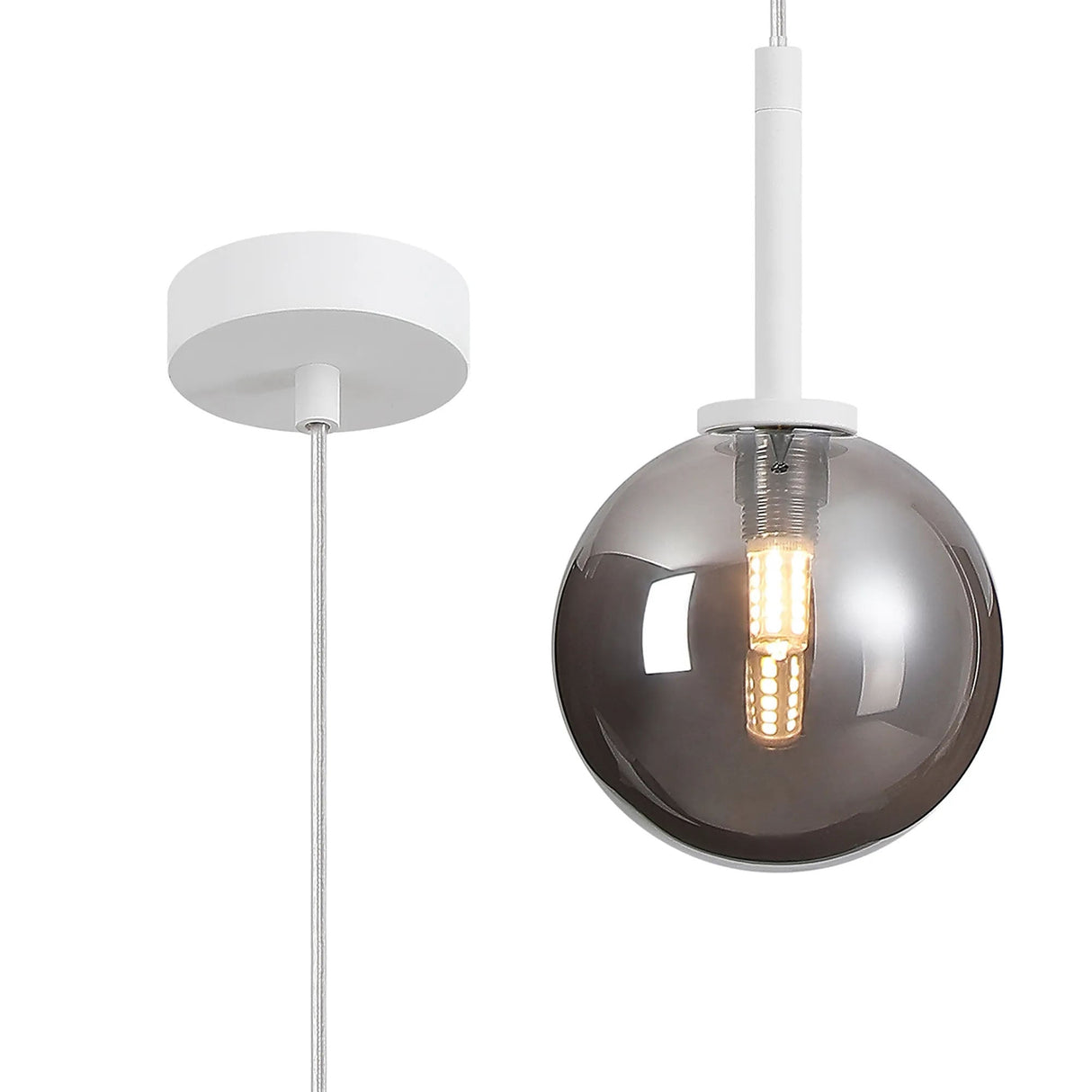 Whitley 12cm Adjustable Pendant, 1 Light G9, IP44, Satin White/Smoke Smooth Round Glass