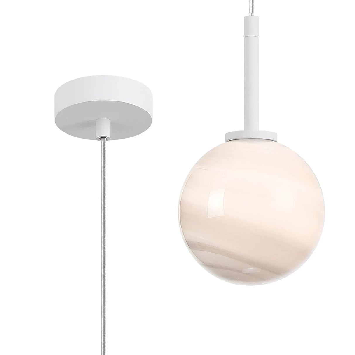 Whitley 12cm Adjustable Pendant, 1 Light G9, IP44, Satin White/Grey Round Marble Effect Glass