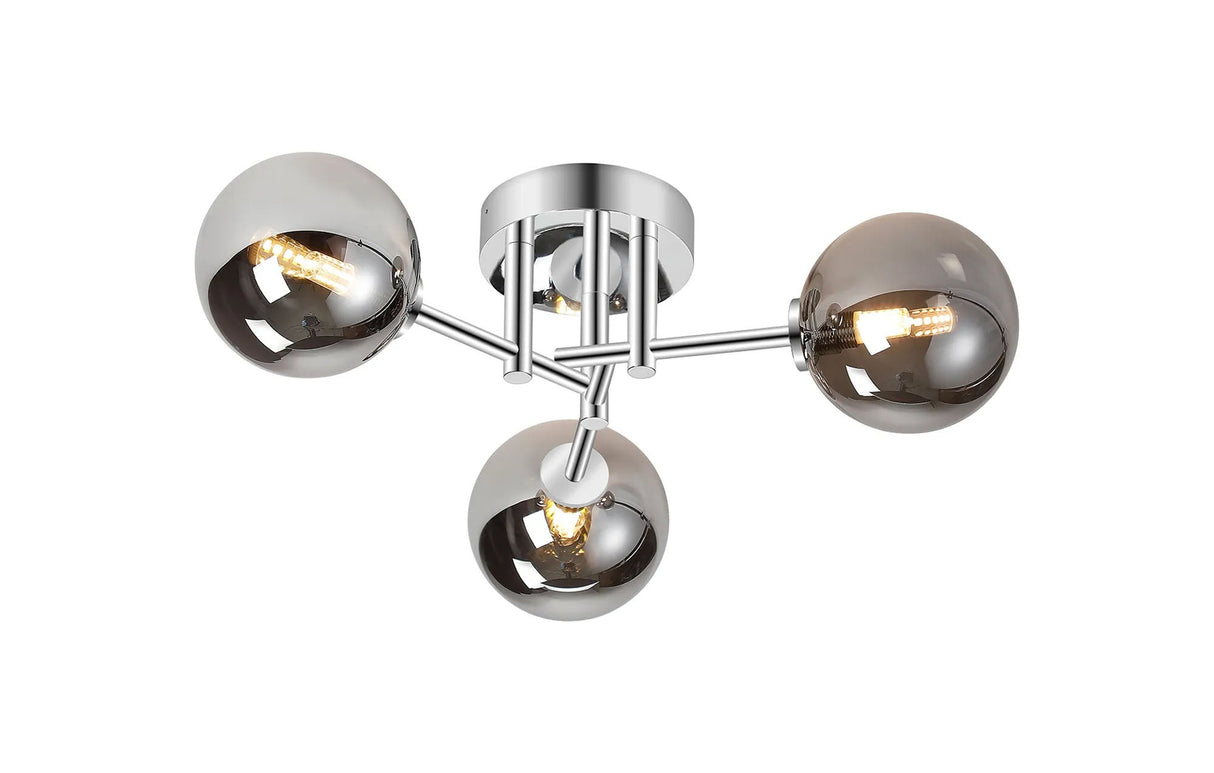 Whitley Round Semi Flush Ceiling 3 Light IP44 Polished Chrome/Smoke Smooth Round Glass