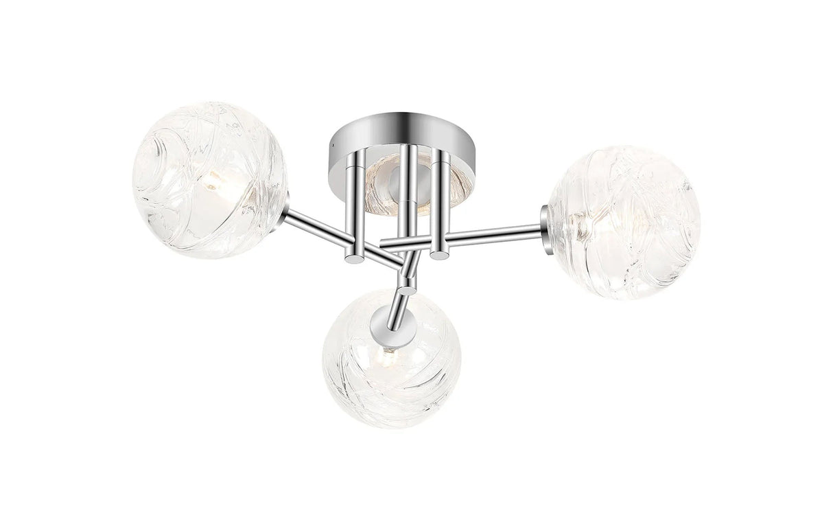 Whitley Round Semi Flush Ceiling 3 Light IP44 Polished Chrome/Clear Dune Effect Round Glass