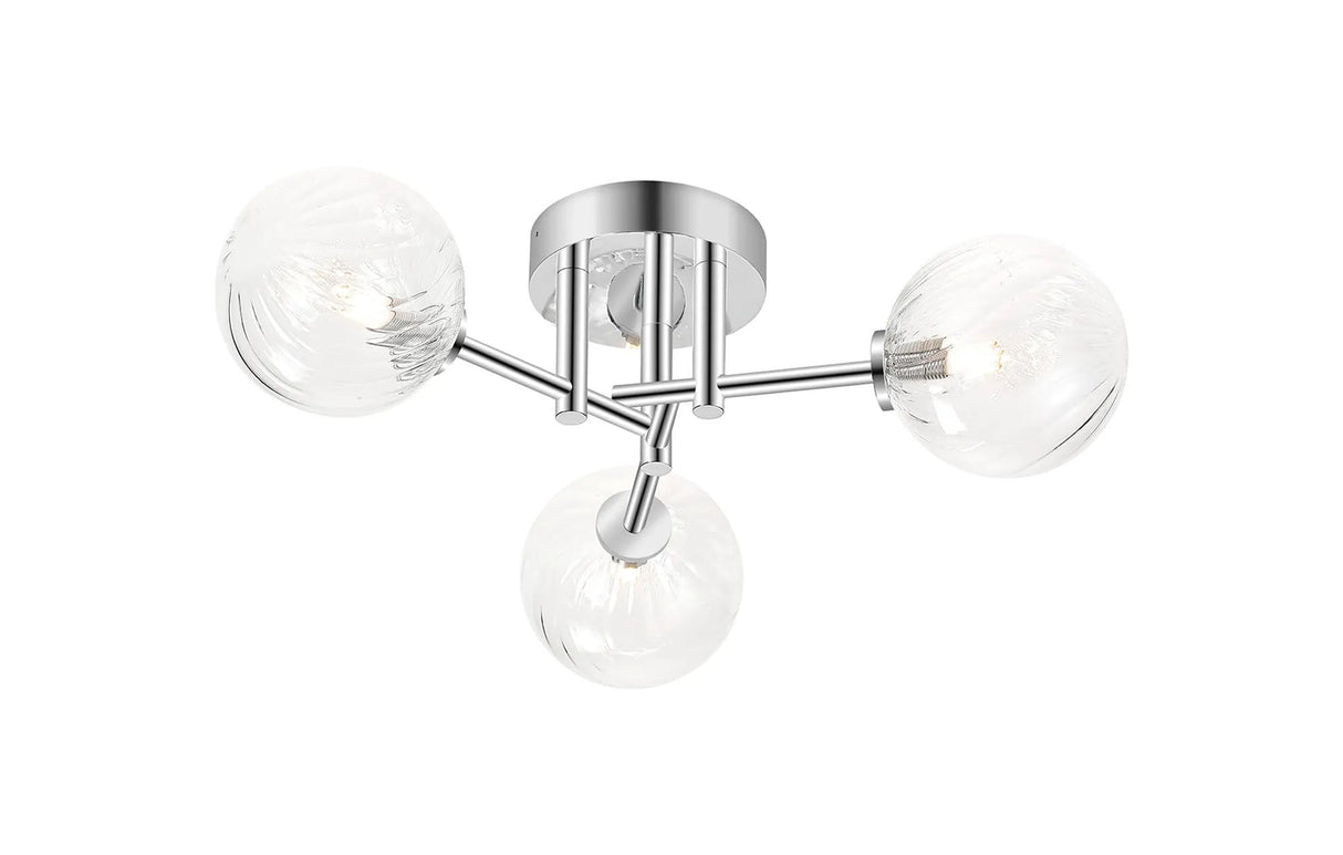 Whitley Round Semi Flush Ceiling 3 Light IP44 Polished Chrome/Clear Swirl Round Glass