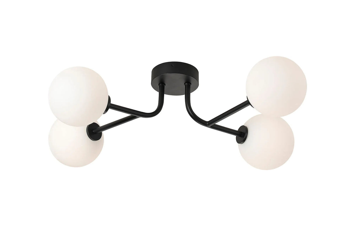 Whitley Linear Semi Flush Ceiling 4 Light IP44 Satin Black/Opal Smooth Round Glass