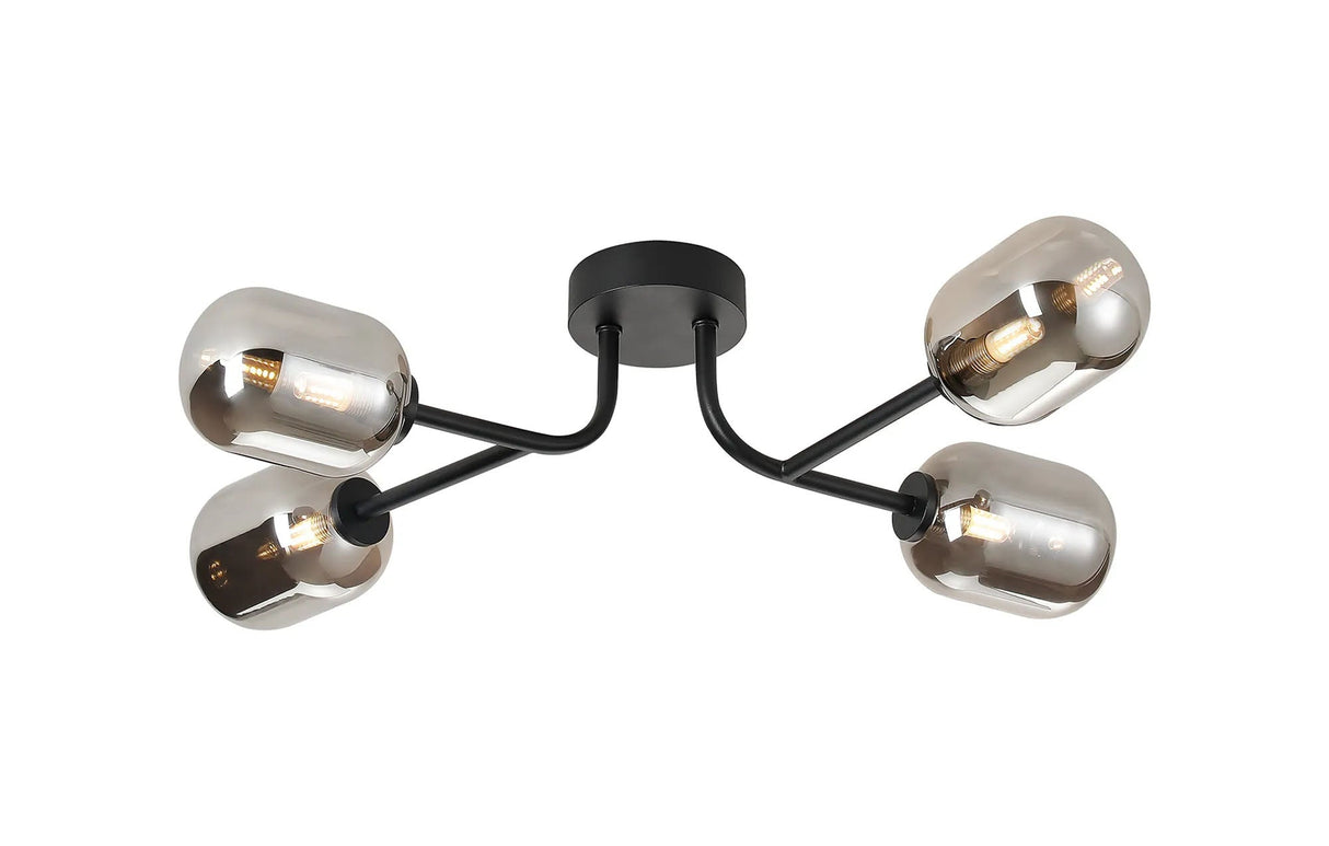 Whitley Linear Semi Flush Ceiling 4 Light IP44 Satin Black/Smoke Smooth Tubular Glass