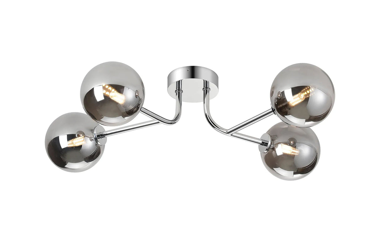 Whitley Linear Semi Flush Ceiling 4 Light IP44 Polished Chrome/Smoke Smooth Round Glass
