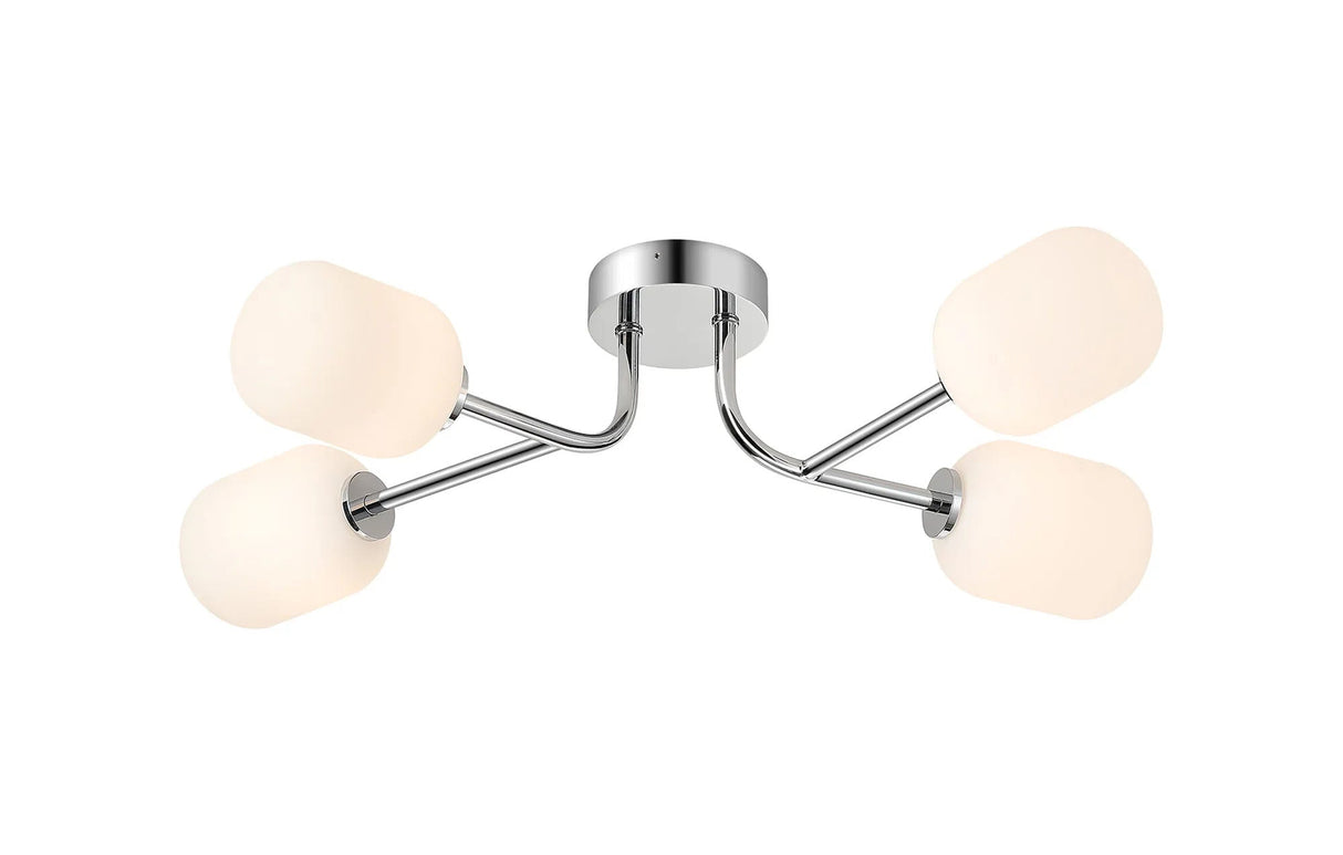 Whitley Linear Semi Flush Ceiling 4 Light IP44 Polished Chrome/Opal Smooth Tubular Glass