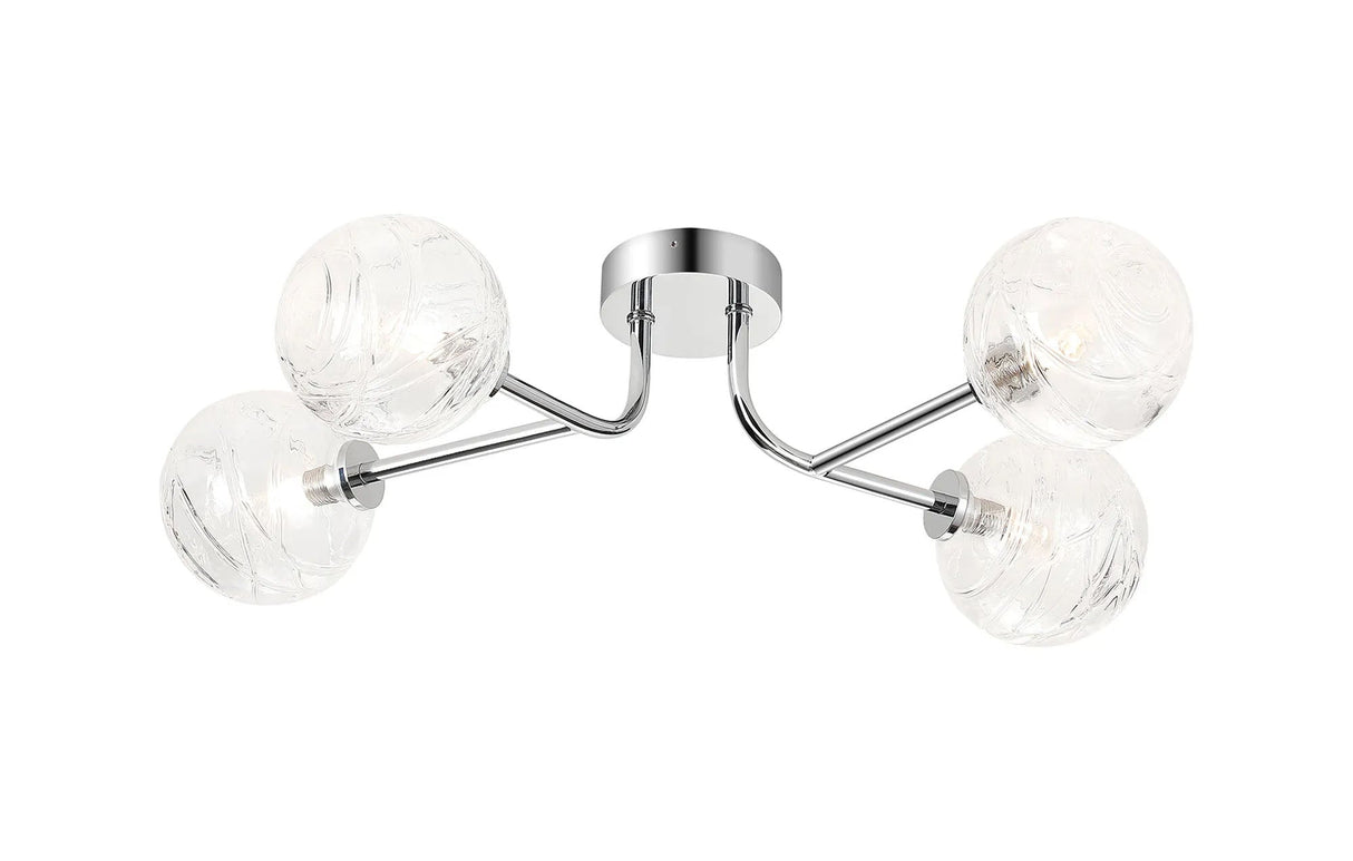 Whitley Linear Semi Flush Ceiling 4 Light IP44 Polished Chrome/Clear Dune Effect Round Glass
