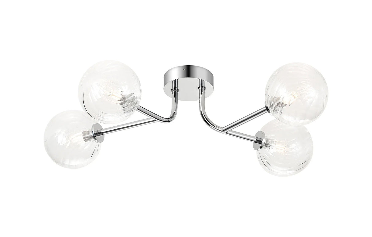Whitley Linear Semi Flush Ceiling 4 Light IP44 Polished Chrome/Clear Swirl Round Glass
