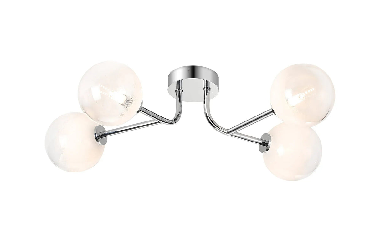 Whitley Linear Semi Flush Ceiling 4 Light IP44 Polished Chrome/White Two-Tone Snow Specks Round Glass