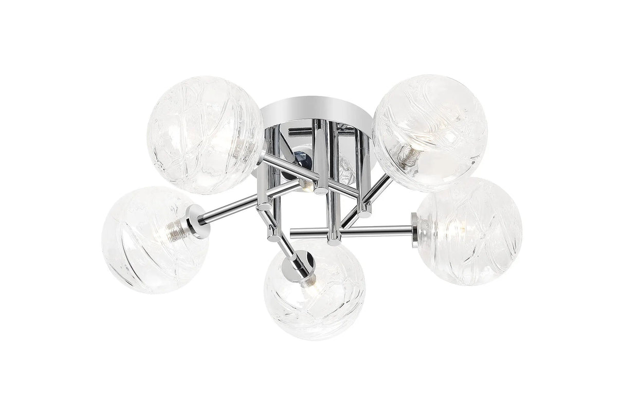 Whitley Round Semi Flush Ceiling 5 Light IP44 Polished Chrome/Clear Dune Effect Round Glass