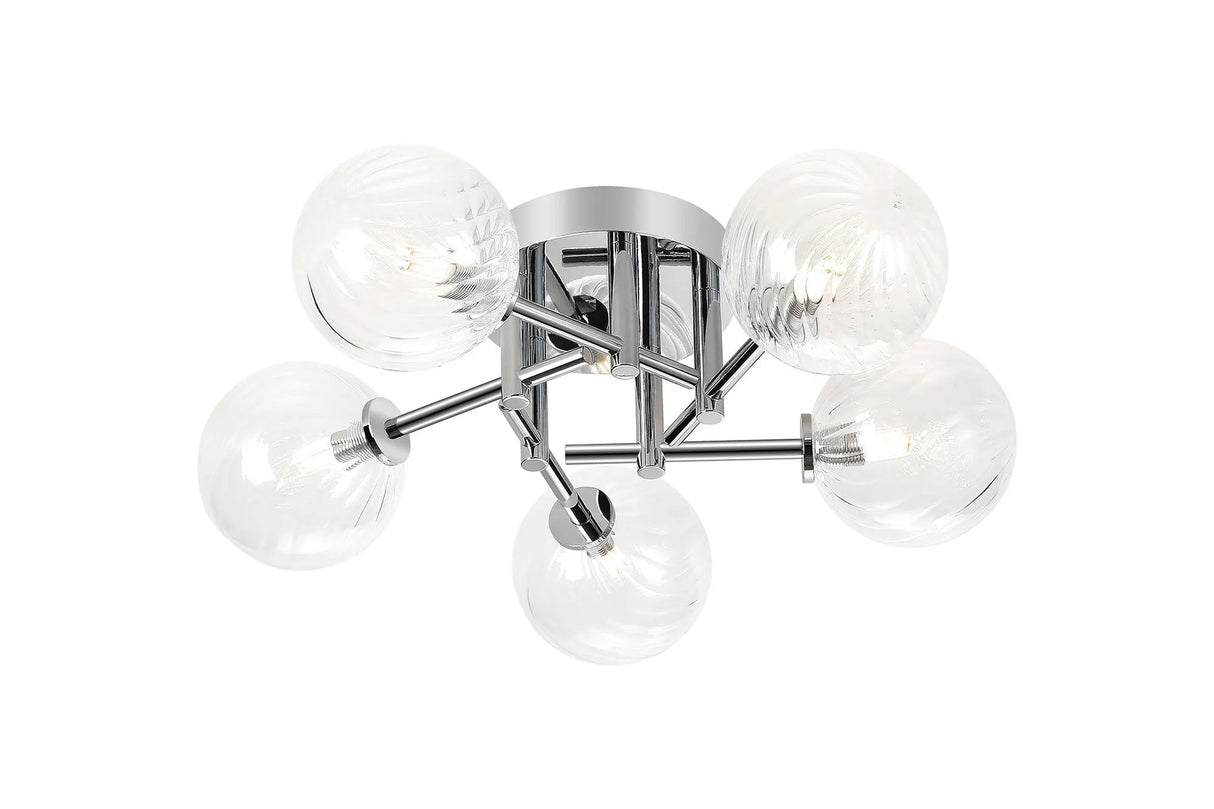 Whitley Round Semi Flush Ceiling 5 Light IP44 Polished Chrome/Clear Swirl Round Glass