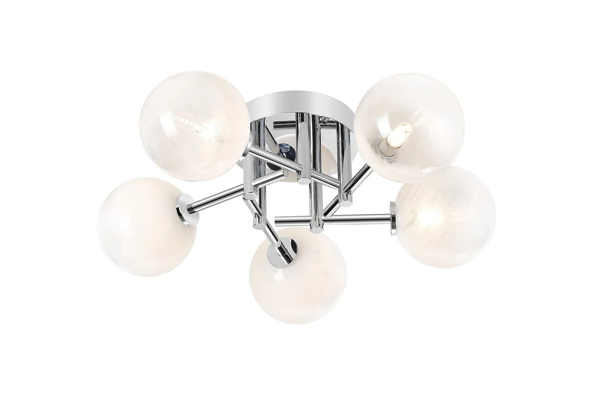 Whitley Round Semi Flush Ceiling 5 Light IP44 Polished Chrome/White Two-Tone Snow Specks Round Glass
