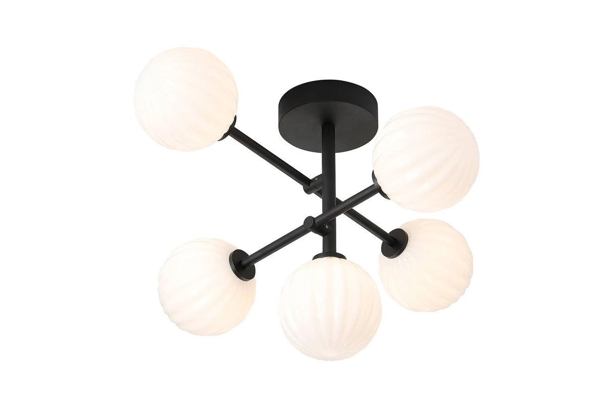 Whitley Semi Flush Ceiling 5 Light Tiered Adjustable Arms IP44 Polished Chrome/Opal Round Segment Glass