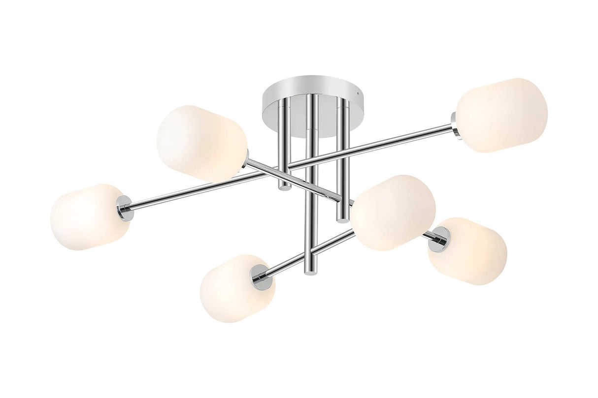 Whitley Semi Flush Ceiling 6 Light Tiered IP44 Polished Chrome/Opal Smooth Tubular Glass