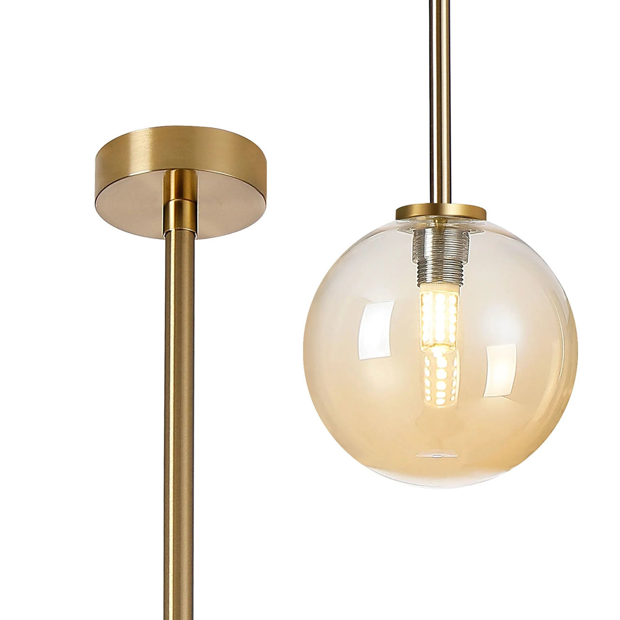 Whitley Telescopic Pendant 1 Light IP44 Brass Gold/Amber Smooth Round Glass