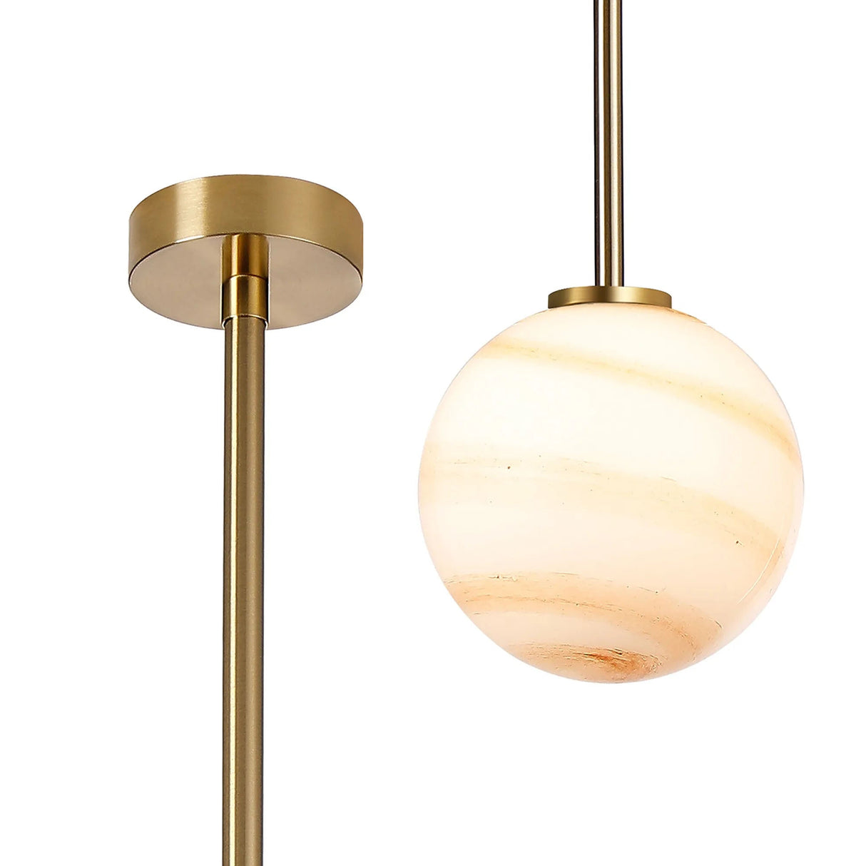 Whitley Telescopic Pendant 1 Light IP44 Brass Gold/Brown Round Marble Effect Glass