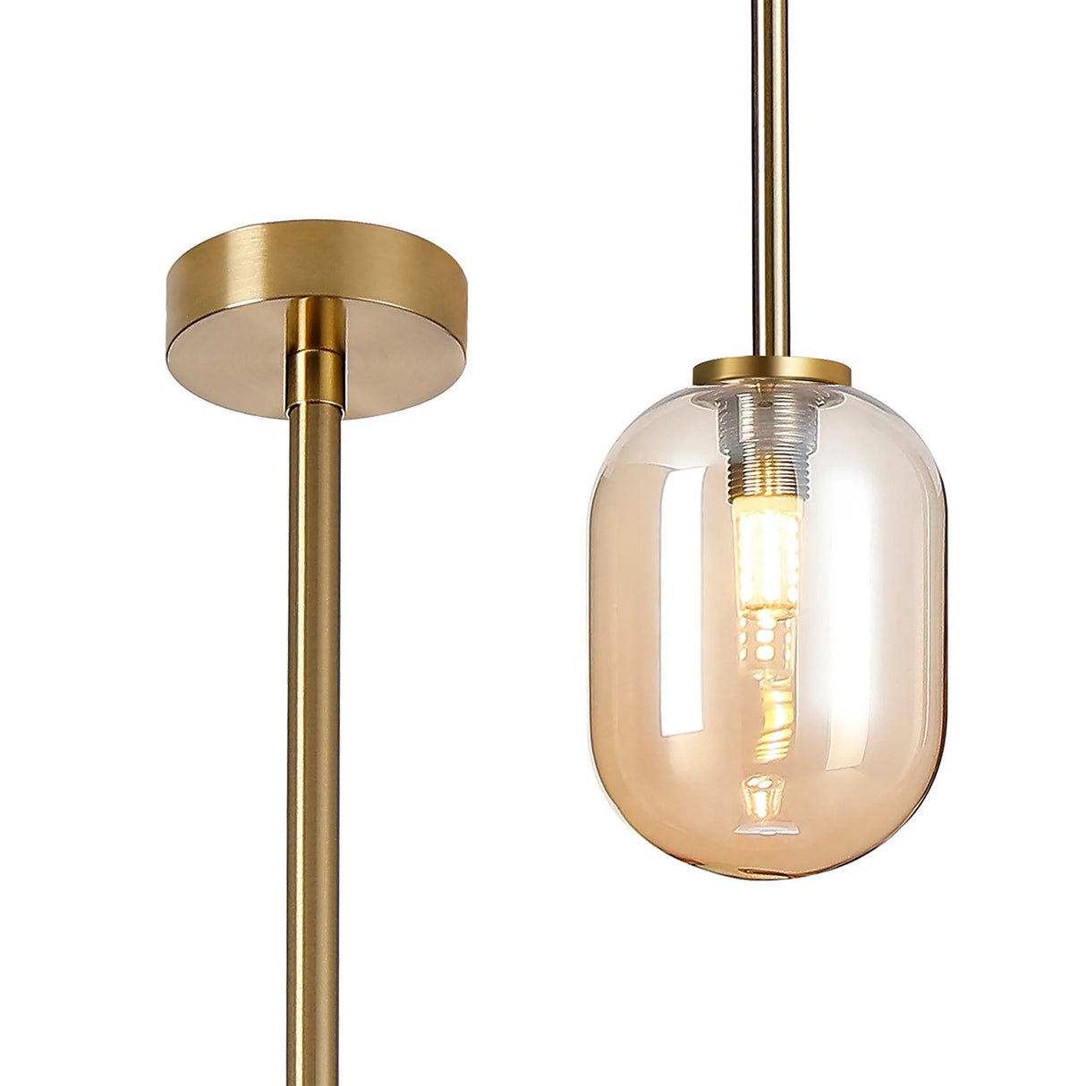 Whitley Telescopic Pendant 1 Light IP44 Brass Gold/Amber Smooth Tubular Glass