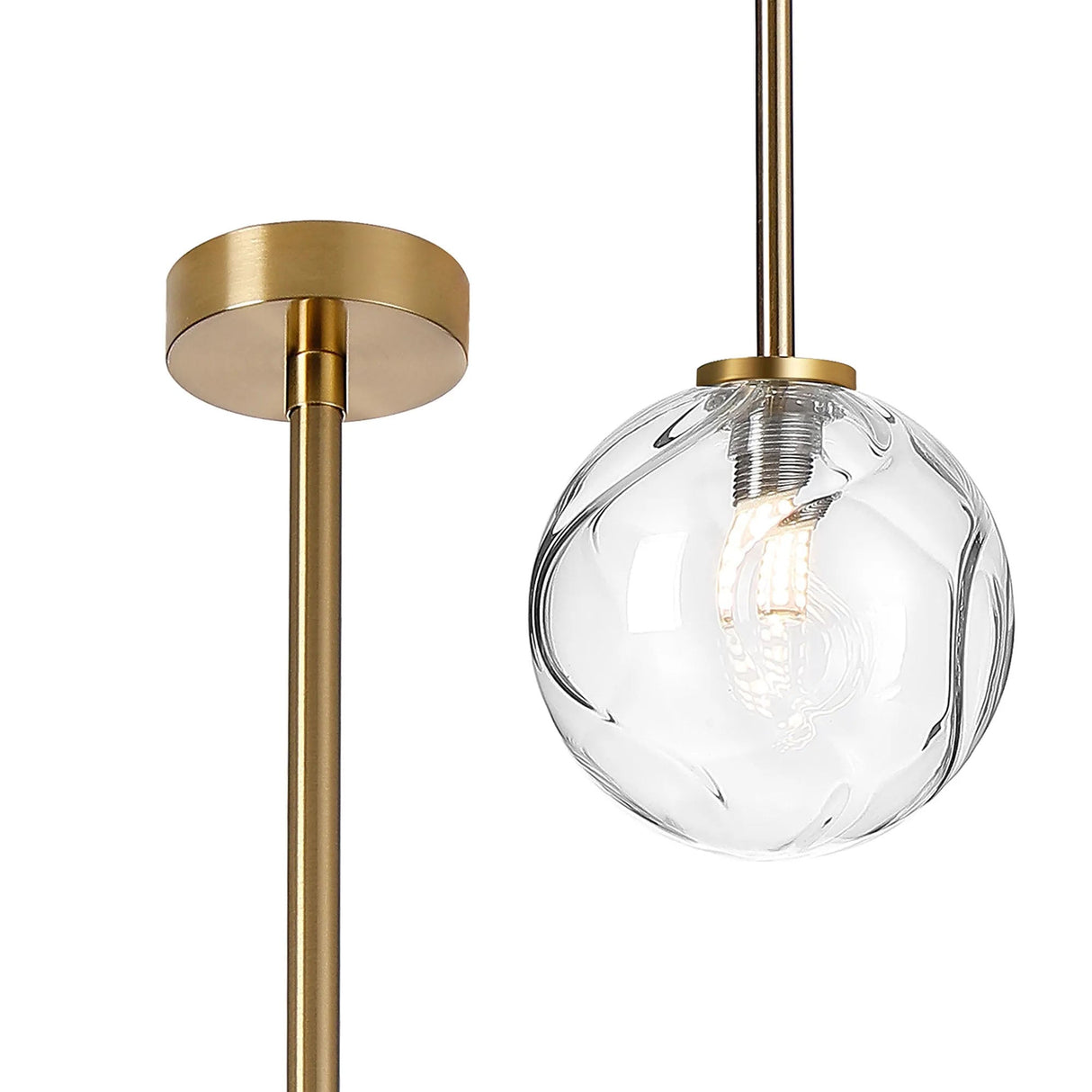 Whitley Telescopic Pendant 1 Light IP44 Brass Gold/Clear Waved Round Glass