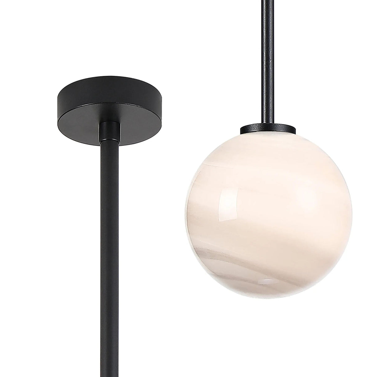 Whitley Telescopic Pendant 1 Light IP44 Satin Black/Grey Round Marble Effect Glass