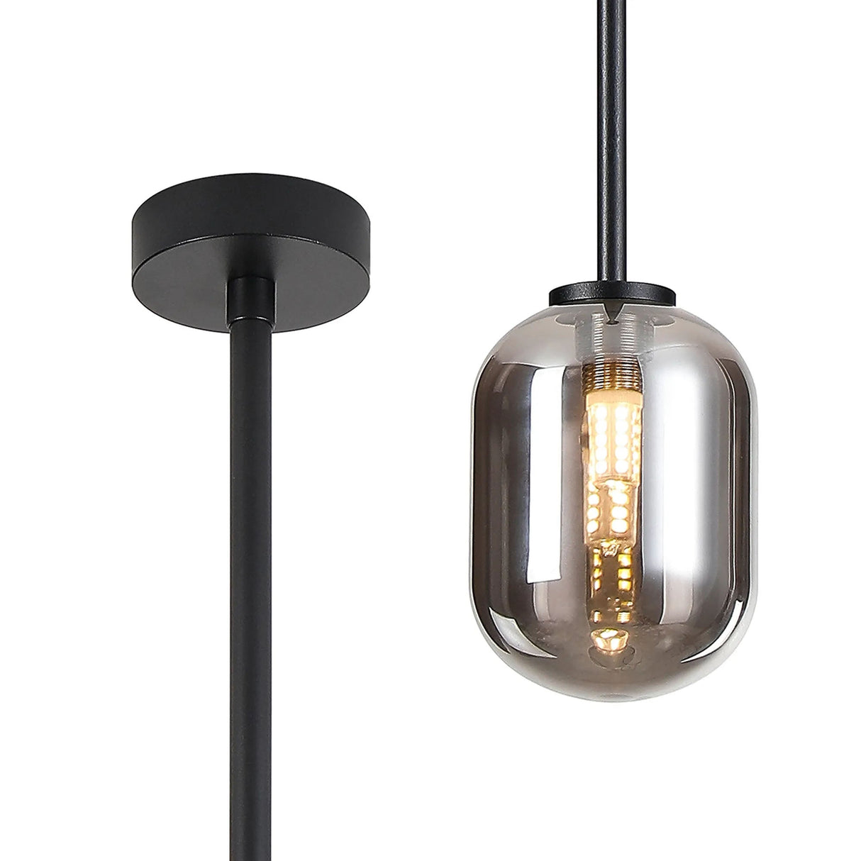 Whitley Telescopic Pendant 1 Light IP44 Satin Black/Smoke Smooth Tubular Glass