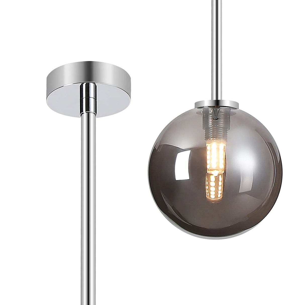 Whitley Telescopic Pendant 1 Light IP44 Polished Chrome/Smoke Smooth Round Glass