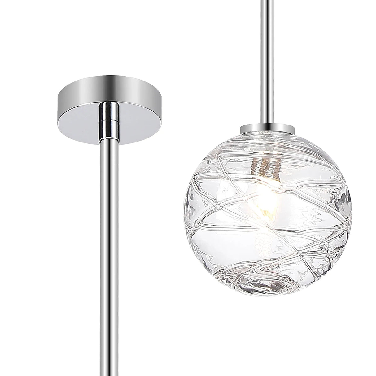 Whitley Telescopic Pendant 1 Light IP44 Polished Chrome/Clear Dune Effect Round Glass