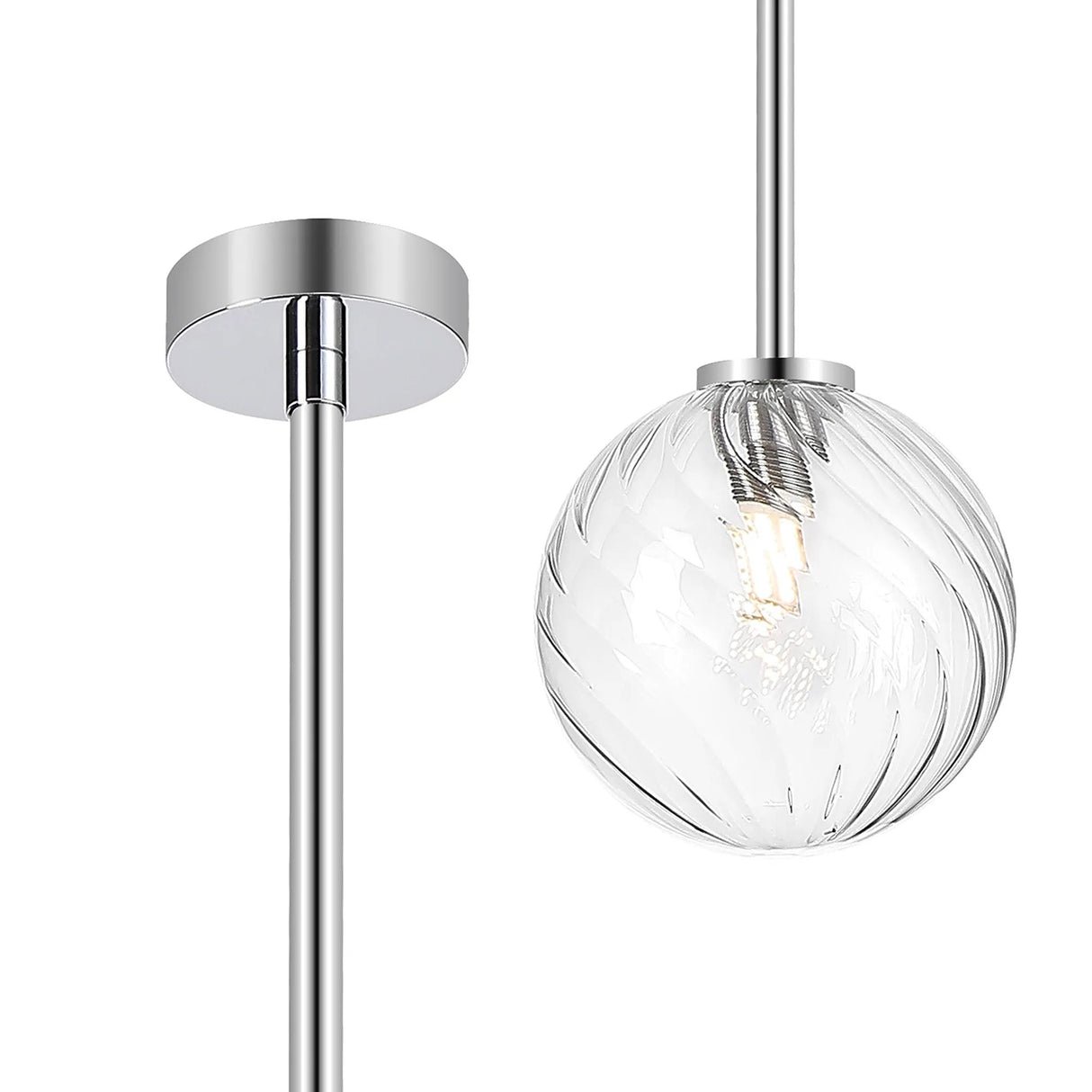 Whitley Telescopic Pendant 1 Light IP44 Polished Chrome/Clear Swirl Round Glass