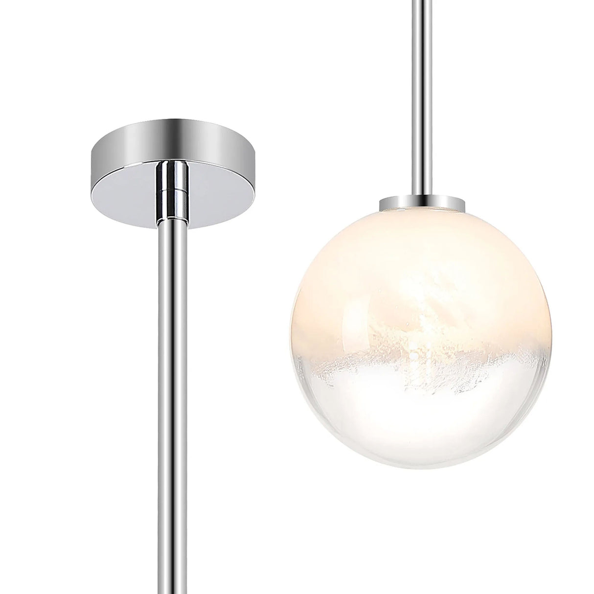 Whitley Telescopic Pendant 1 Light IP44 Polished Chrome/White Two-Tone Snow Specks Round Glass
