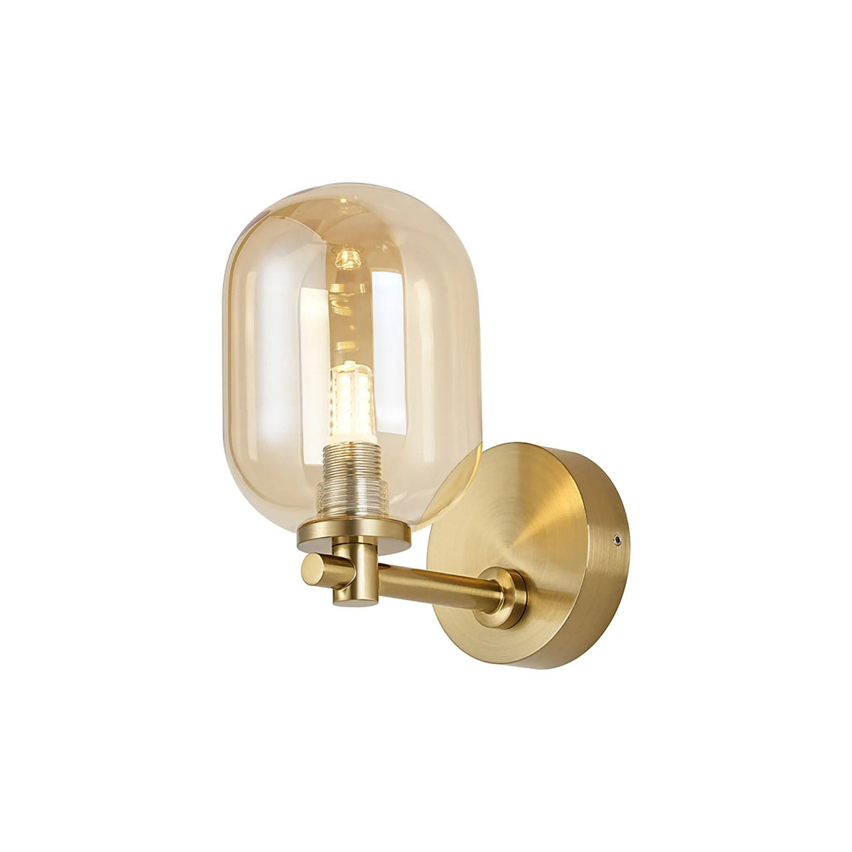 Whitley Short Arm Wall Lamp 1 Light IP44 Brass Gold/Amber Smooth Tubular Glass