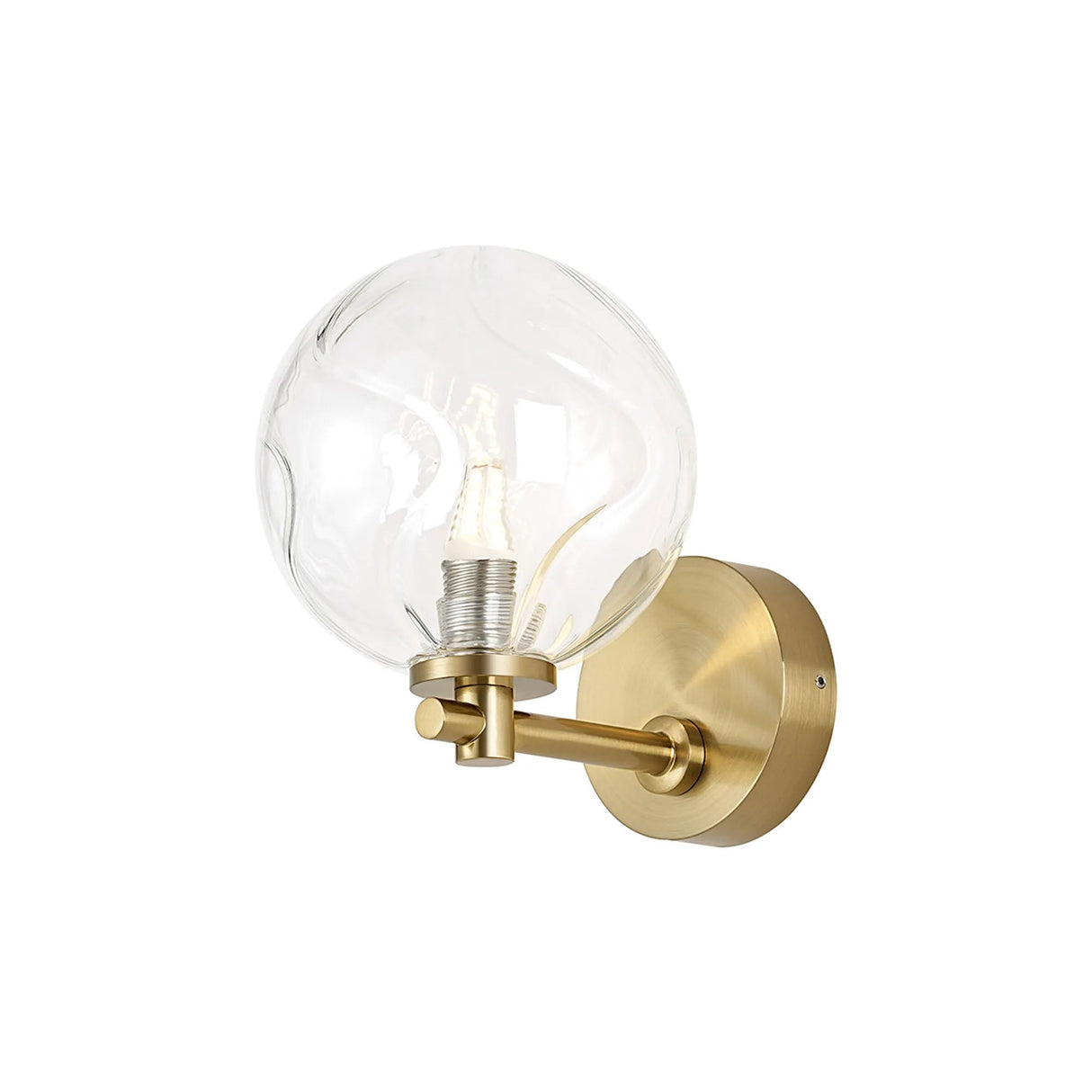 Whitley Short Arm Wall Lamp 1 Light IP44 Brass Gold/Clear Waved Round Glass