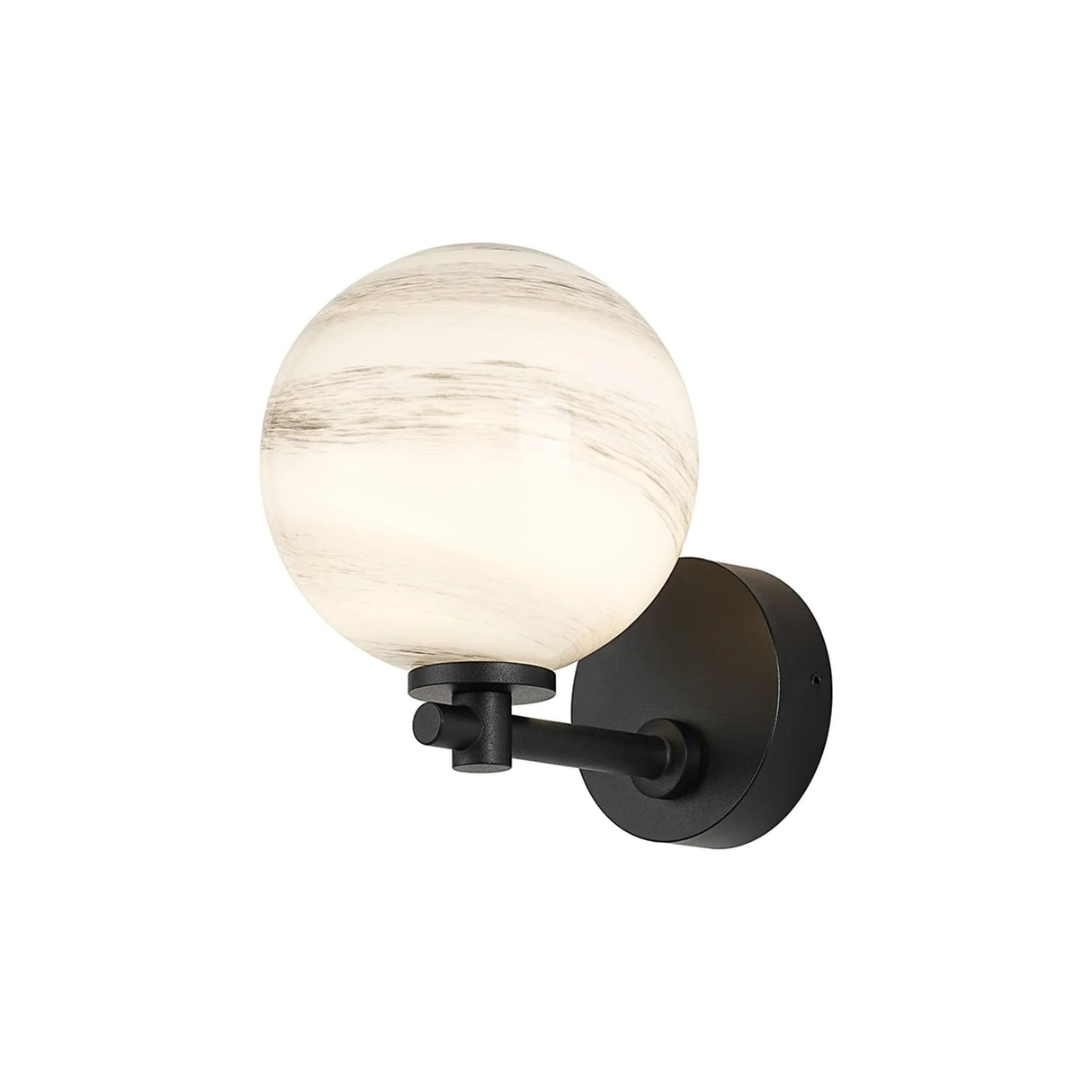 Whitley Short Arm Wall Lamp 1 Light IP44 Satin Black/Grey Round Marble Effect Glass