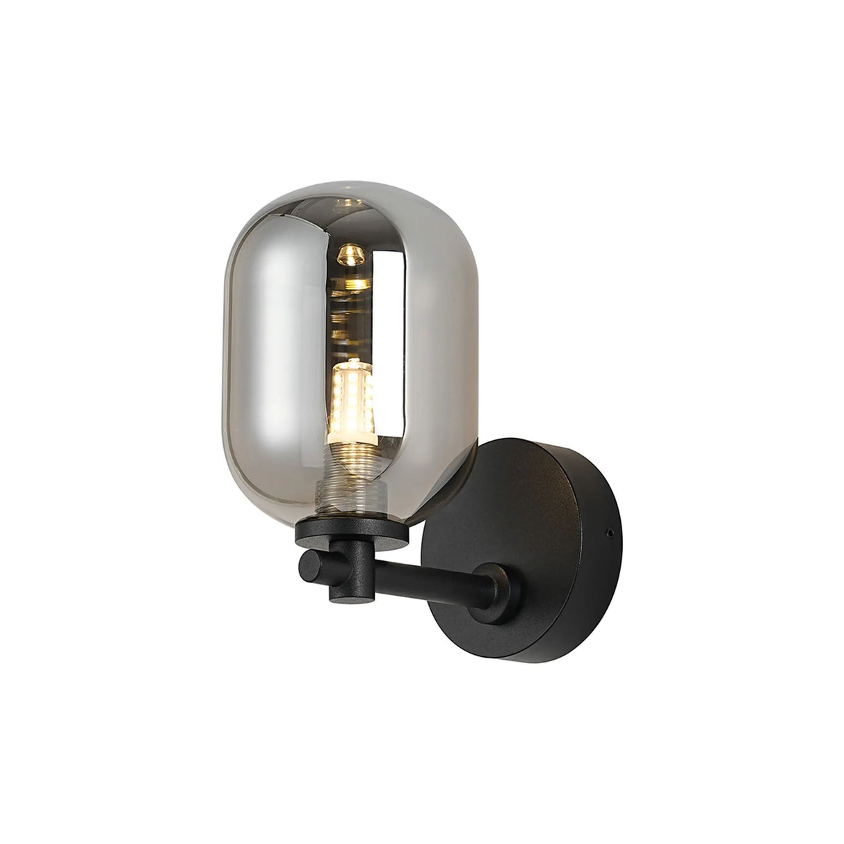 Whitley Short Arm Wall Lamp 1 Light IP44 Satin Black/Smoke Smooth Tubular Glass