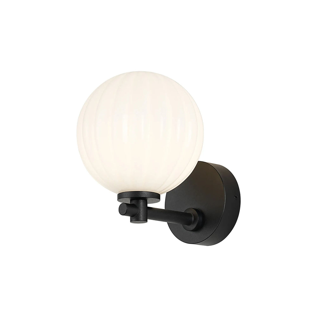 Whitley Short Arm Wall Lamp 1 Light IP44 Satin Black/Opal Round Segment Glass