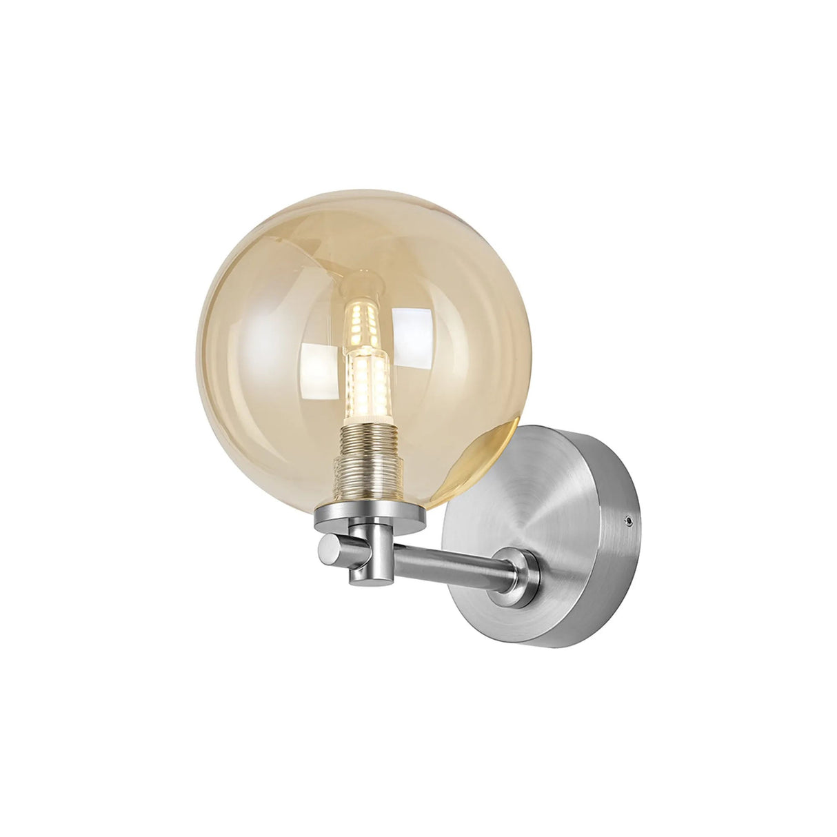 Whitley Short Arm Wall Light, 1 Light G9, IP44, Polished Chrome/Amber Smooth Round Glass