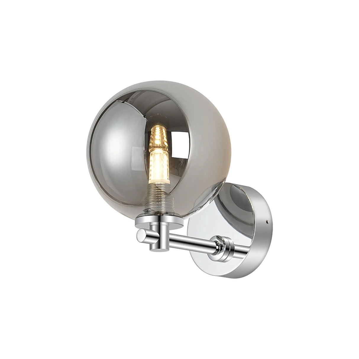 Whitley Short Arm Wall Lamp 1 Light IP44 Polished Chrome/Smoke Smooth Round Glass