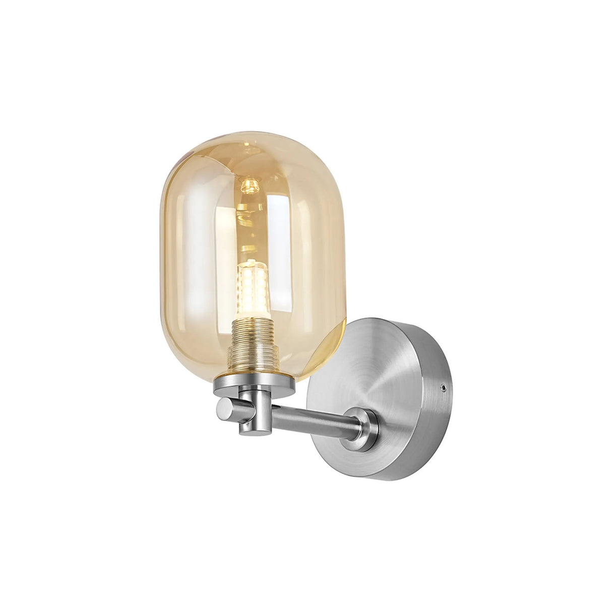 Whitley Short Arm Wall Light, 1 Light G9, IP44, Polished Chrome/Amber Smooth Tubular Glass