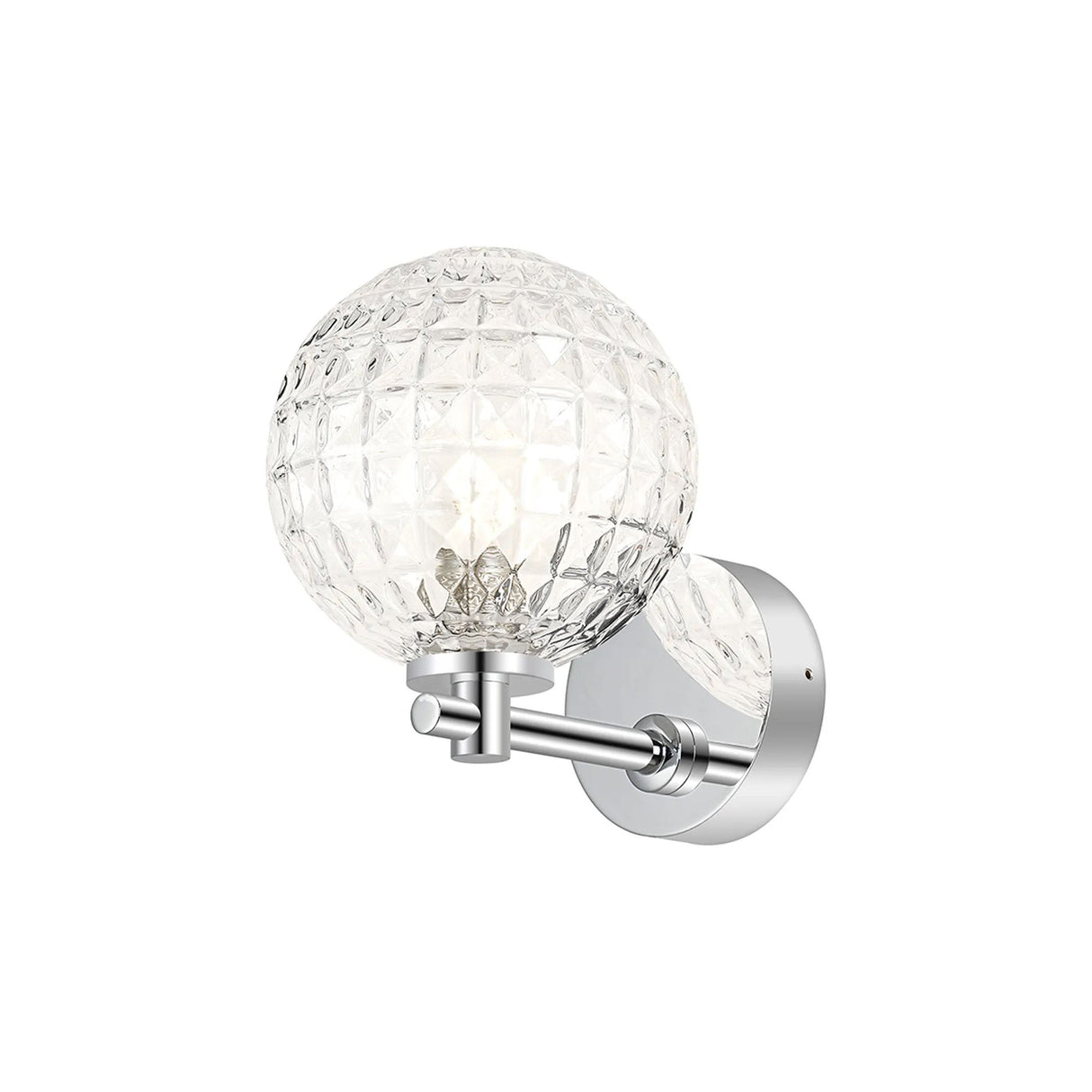 Whitley Short Arm Wall Light, 1 Light G9, IP44, Polished Chrome/Clear Cross Pattern Round Glass
