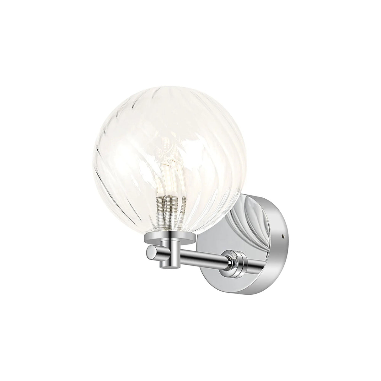 Whitley Short Arm Wall Lamp 1 Light IP44 Polished Chrome/Clear Swirl Round Glass