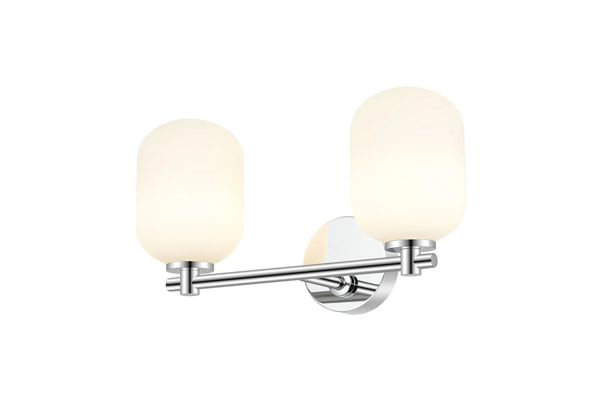 Whitley Short Arm Wall Lamp 2 Light IP44 Polished Chrome/Opal Smooth Tubular Glass