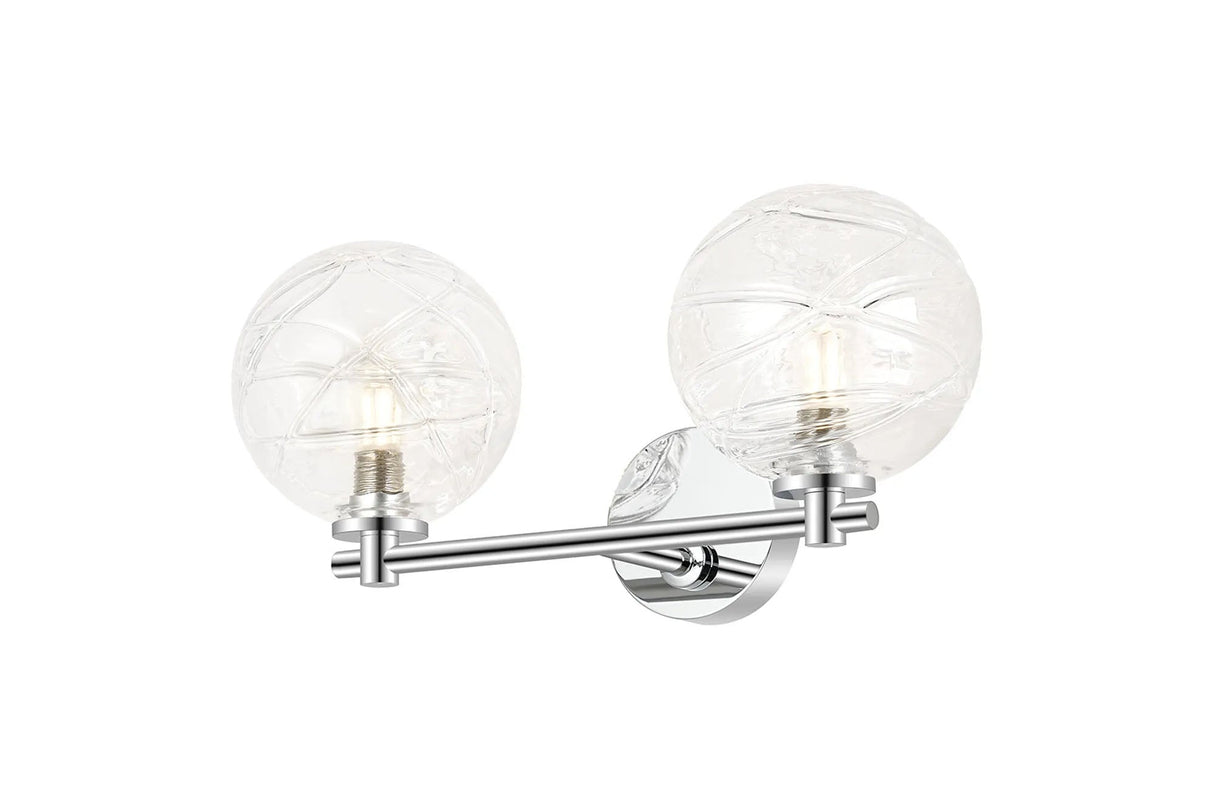 Whitley Short Arm Wall Lamp 2 Light IP44 Polished Chrome/Clear Dune Effect Round Glass