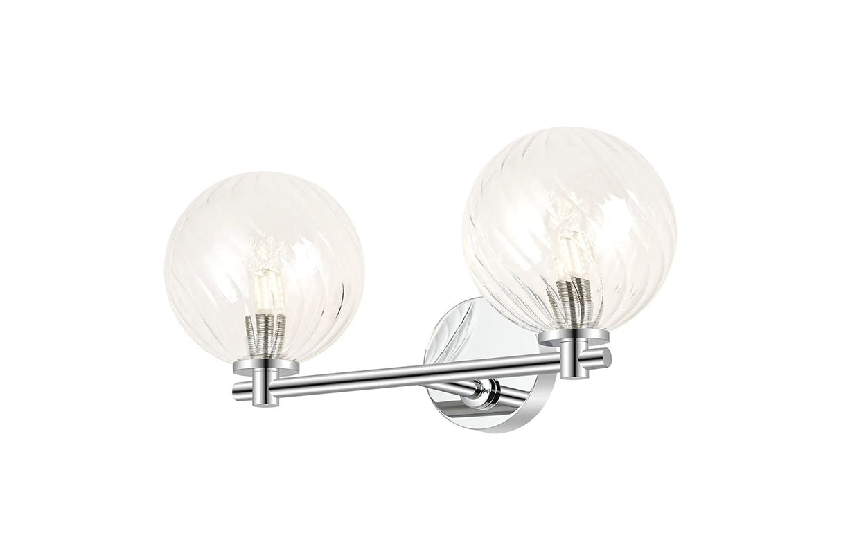 Whitley Short Arm Wall Lamp 2 Light IP44 Polished Chrome/Clear Swirl Round Glass