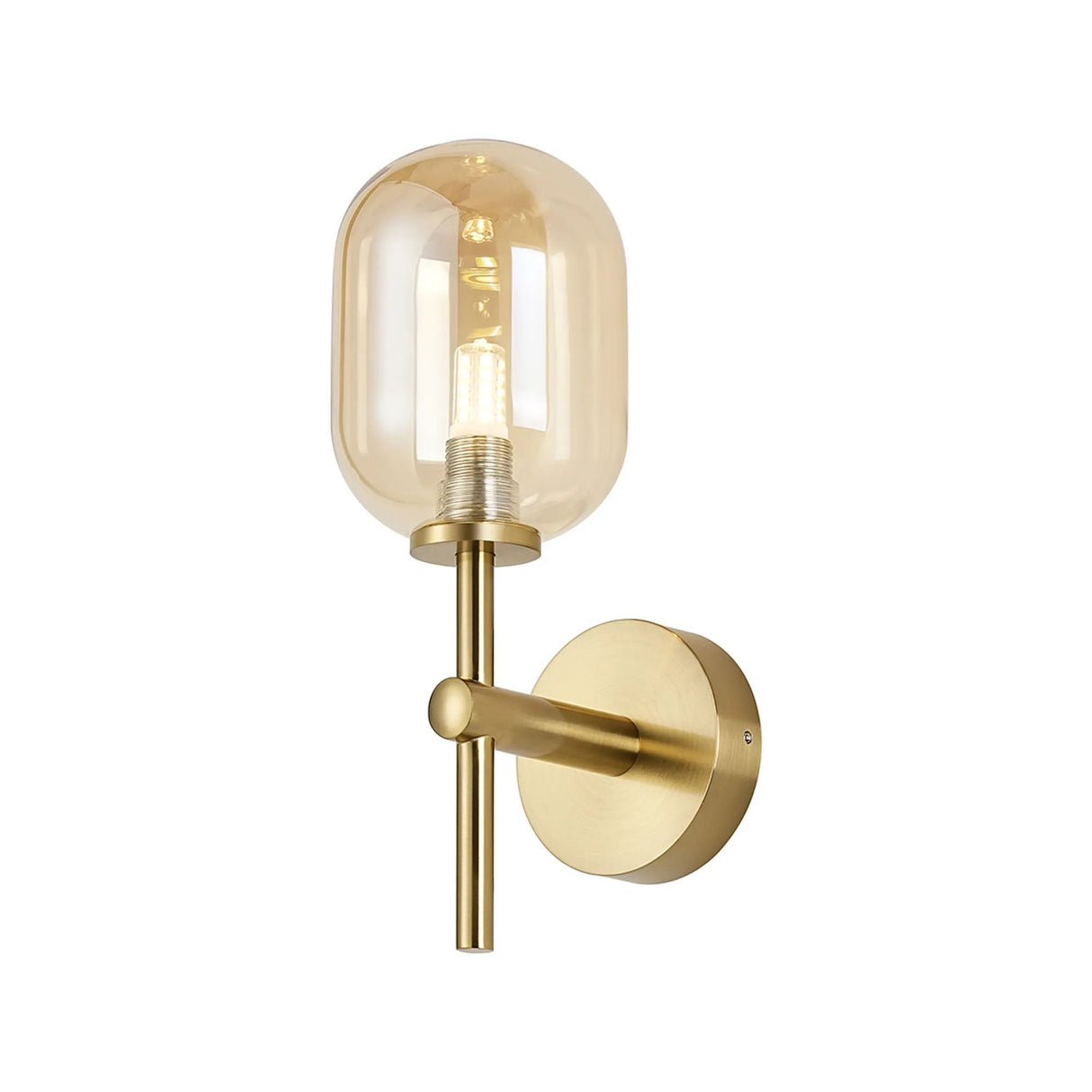 Whitley Medium Arm Wall Lamp 1 Light IP44 Brass Gold/Amber Smooth Tubular Glass