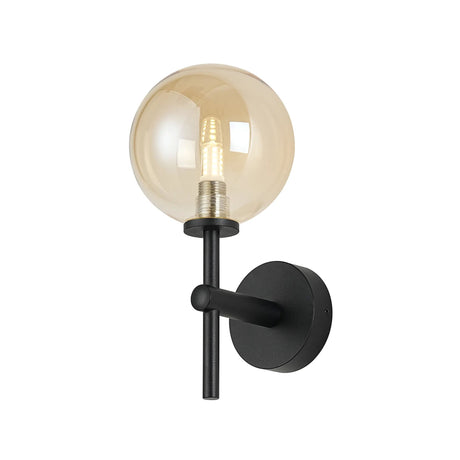 Whitley Medium Arm Wall Light, 1 Light G9, IP44, Satin Black/Amber Smooth Round Glass