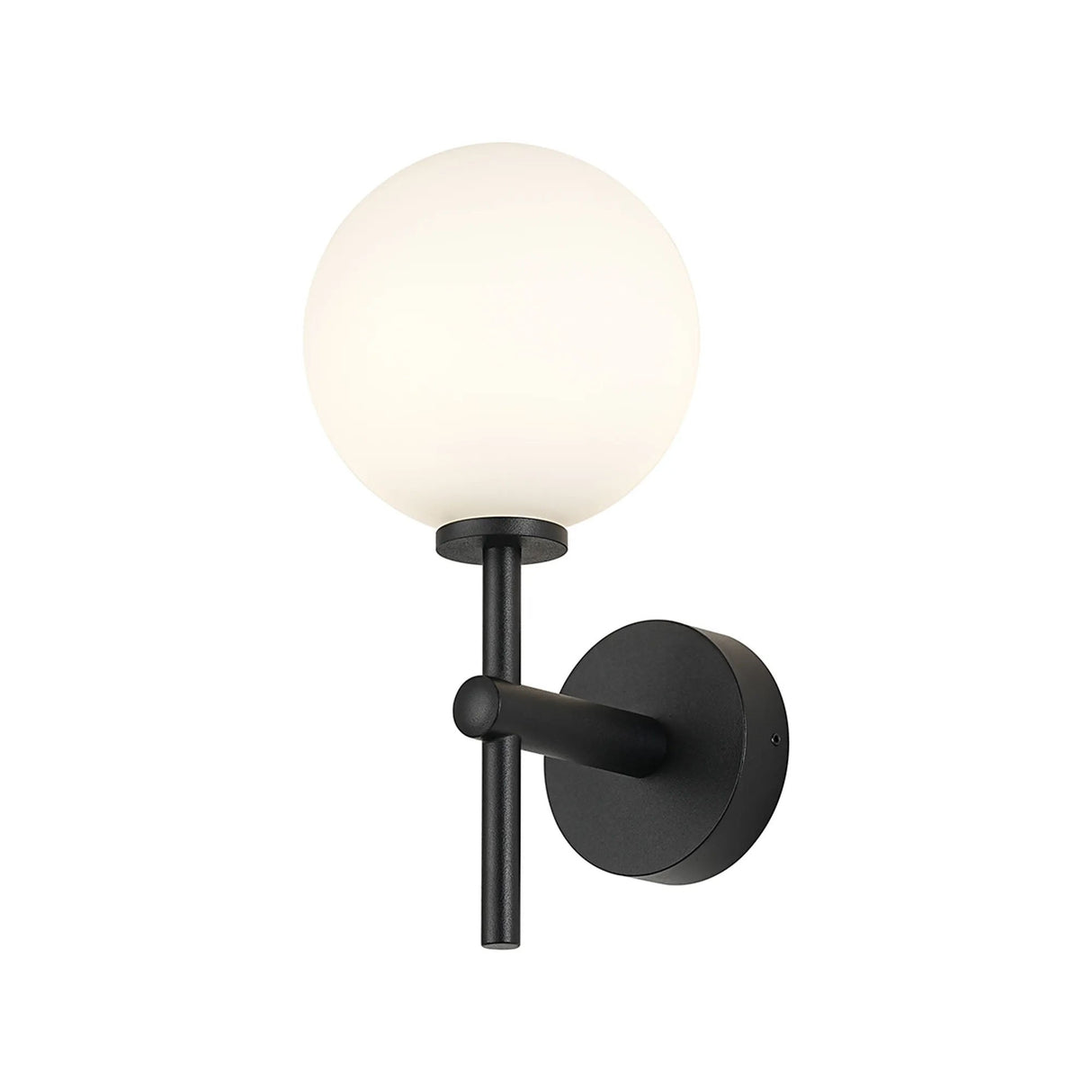 Whitley Medium Arm Wall Lamp 1 Light IP44 Satin Black/Opal Smooth Round Glass