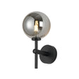Whitley Medium Arm Wall Light, 1 Light G9, IP44, Satin Black/Smoke Smooth Round Glass