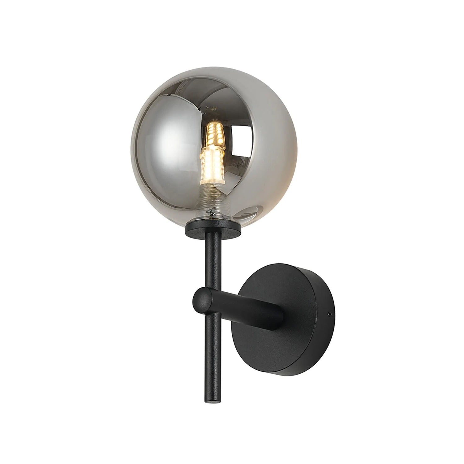 Whitley Medium Arm Wall Light, 1 Light G9, IP44, Satin Black/Smoke Smooth Round Glass