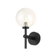 Whitley Medium Arm Wall Light, 1 Light G9, IP44, Satin Black/Clear Ribbed Round Glass