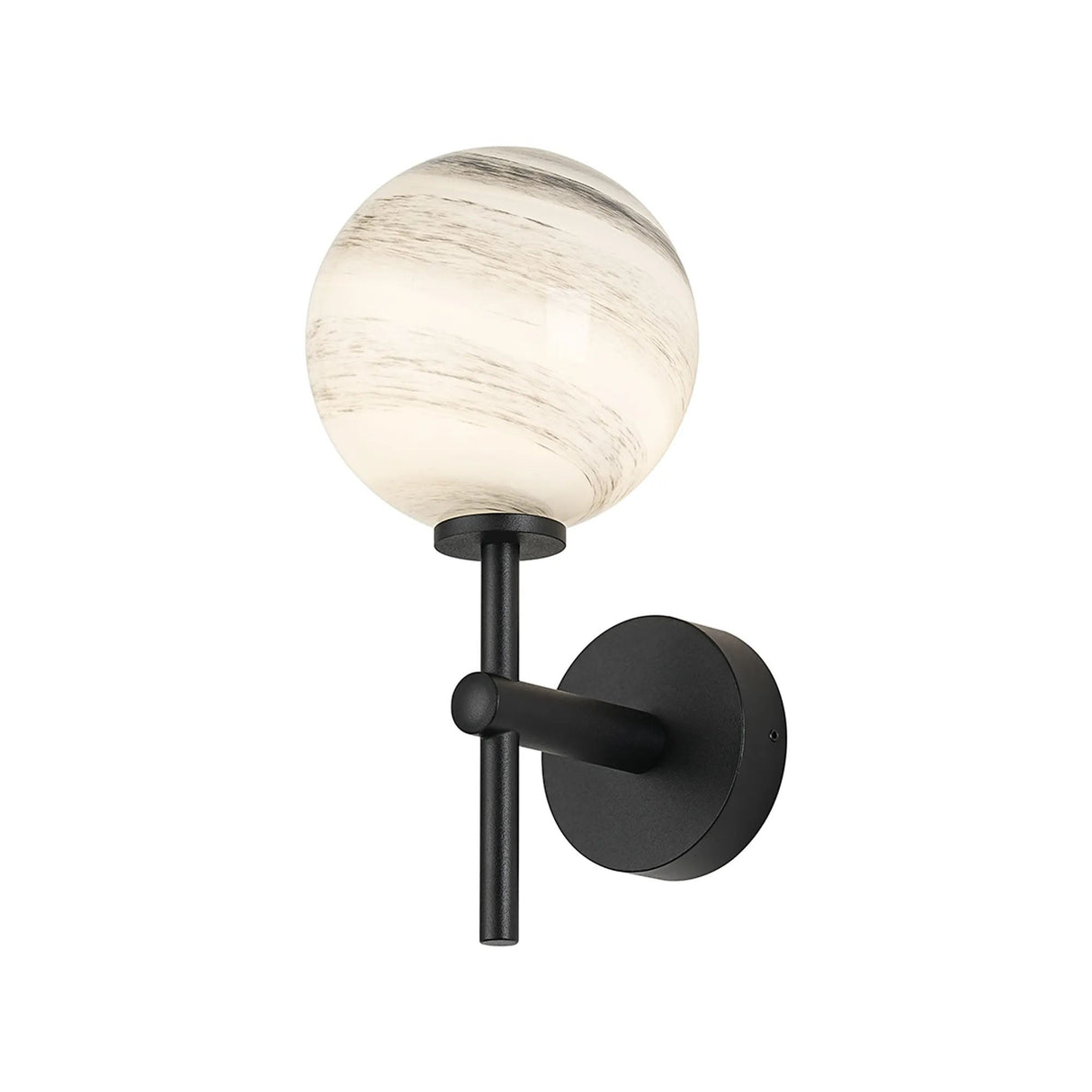 Whitley Medium Arm Wall Lamp 1 Light IP44 Satin Black/Grey Round Marble Effect Glass