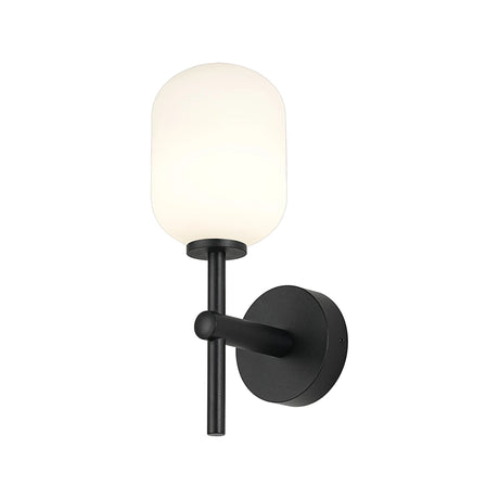 Whitley Medium Arm Wall Light, 1 Light G9, IP44, Satin Black/Opal Smooth Tubular Glass