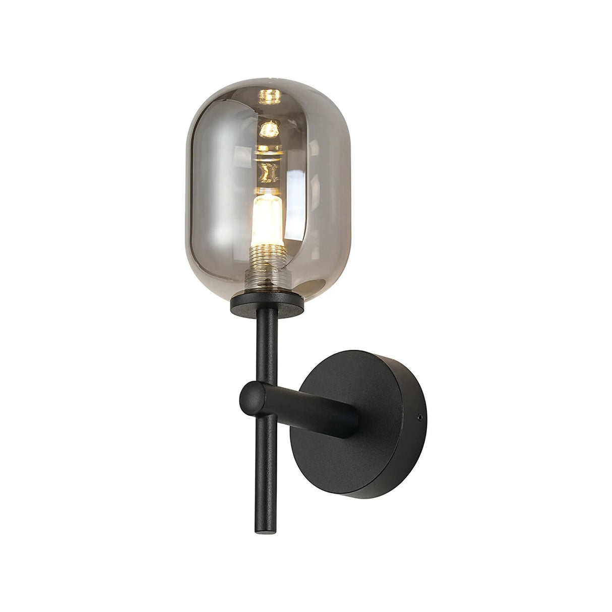 Whitley Medium Arm Wall Lamp 1 Light IP44 Satin Black/Smoke Smooth Tubular Glass